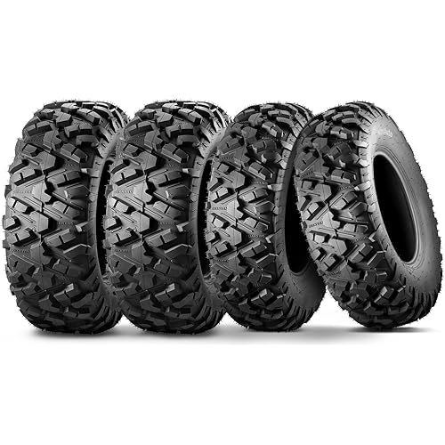MaxAuto Set of 4 AT25x8-12 & AT25x10-12 ATV UTV Mud Sand Tires,25x8x12 Front & 25x10x12 Rear All-Terrain Off-Road Tires,6 PR, Tubeless,4 Pack in 2 Packages