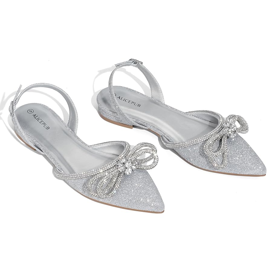 Amazon.com | ALICEPUB Silver Slingback Flats for Women