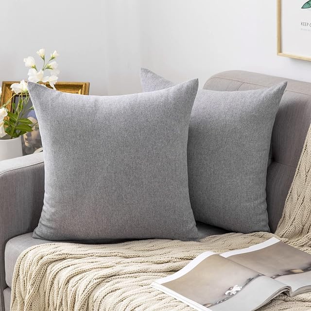 MIULEE Linen Cushion Covers Square Throw Pillow Case Home for Sofa Chair Couch Bedroom Livingroom Decorative Home Decor Pillowcases 18x18 Inch 45x45cm Pack of 2 Grey
