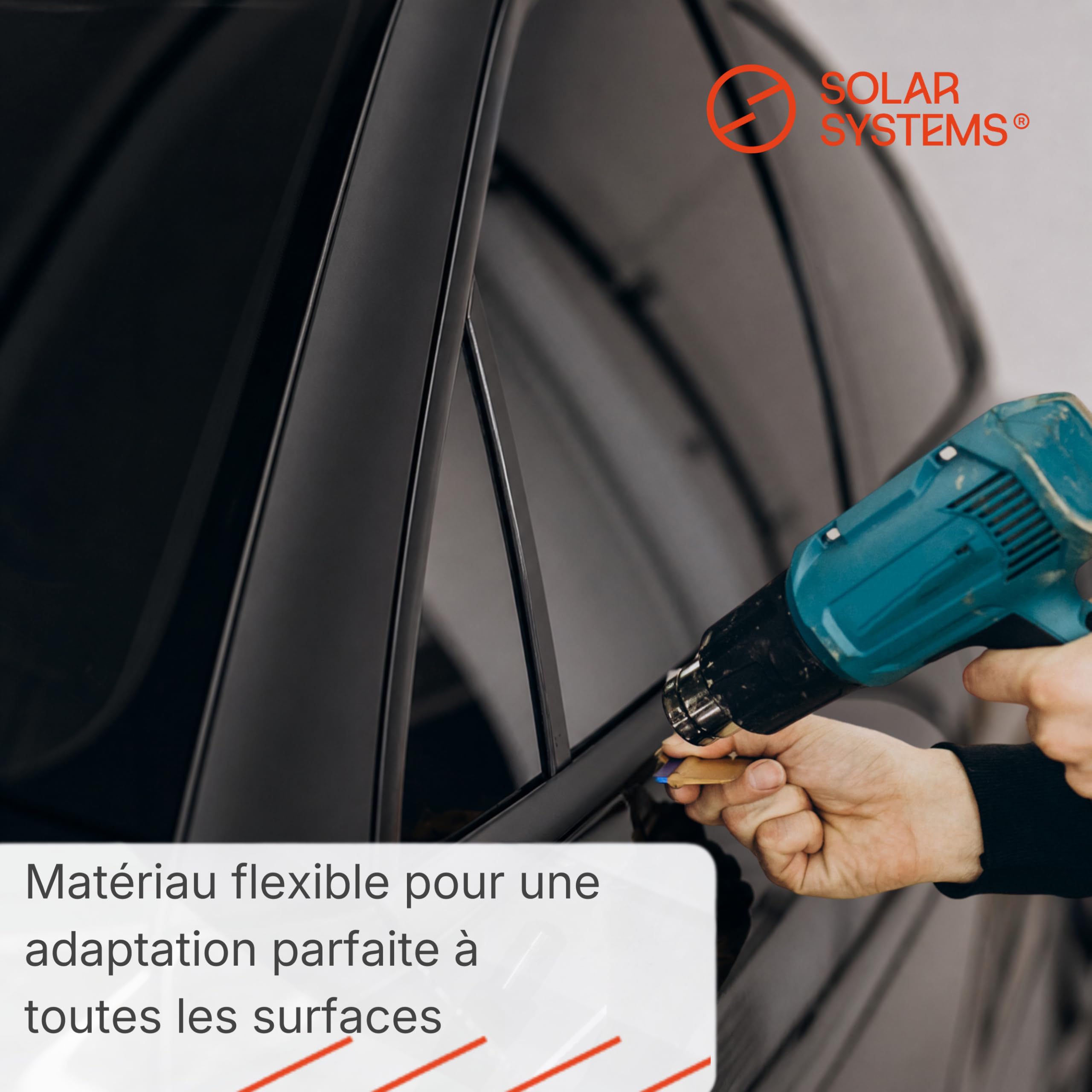 SOLAR SYSTEMS Wrap 2080 Film Auto adhésif - Ruban adhésif de déchromage + raclette et Couteau - Tuning Auto - Film Auto Noir Brillant 3,5cm x 10m