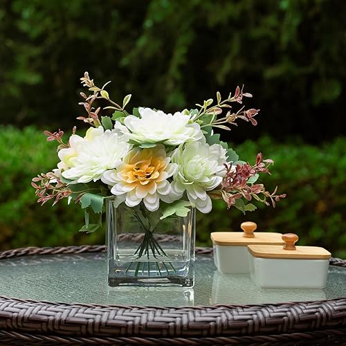 Miniatura 2 de ENOVA FLORAL Arreglos florales de margaritas artificiales mixtas con jarrón, centros de mesa para comedor, margarita de seda en jarrón de vidrio con