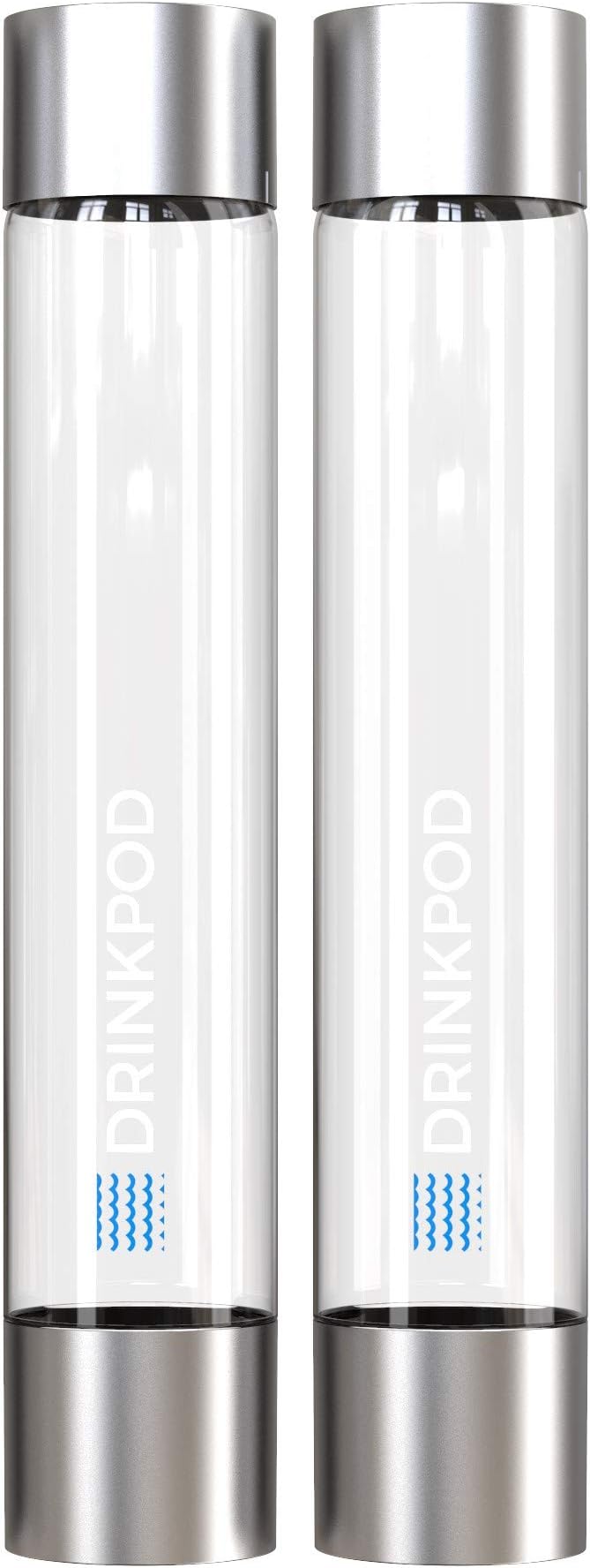 DRINKPOD Fizzpod 32 Oz Slim Design Water Bottles - 2 Pack (Silver)