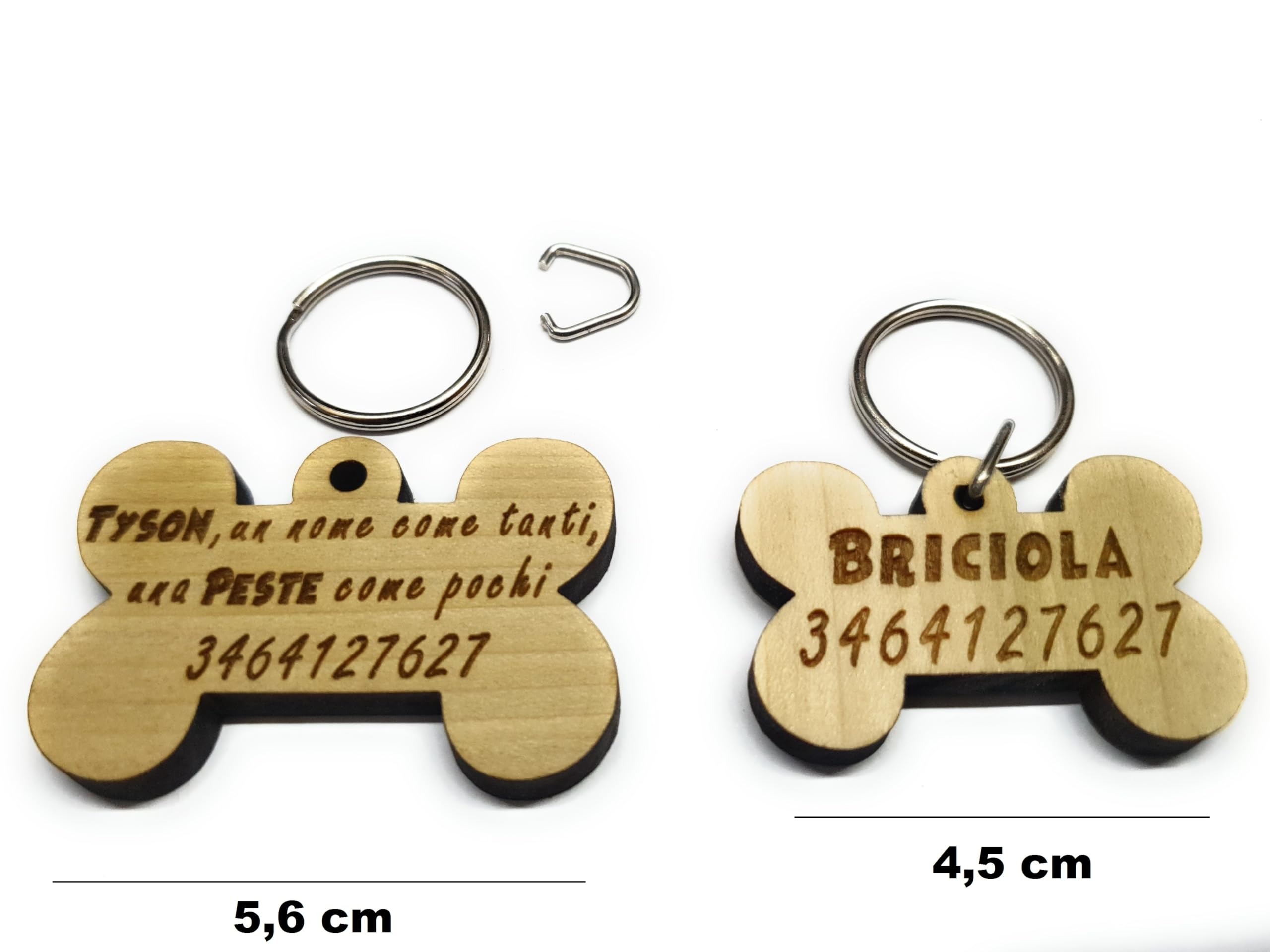 Medaglietta targhetta per cani a forma di osso in legno - personalizzala come vuoi - 2 formati