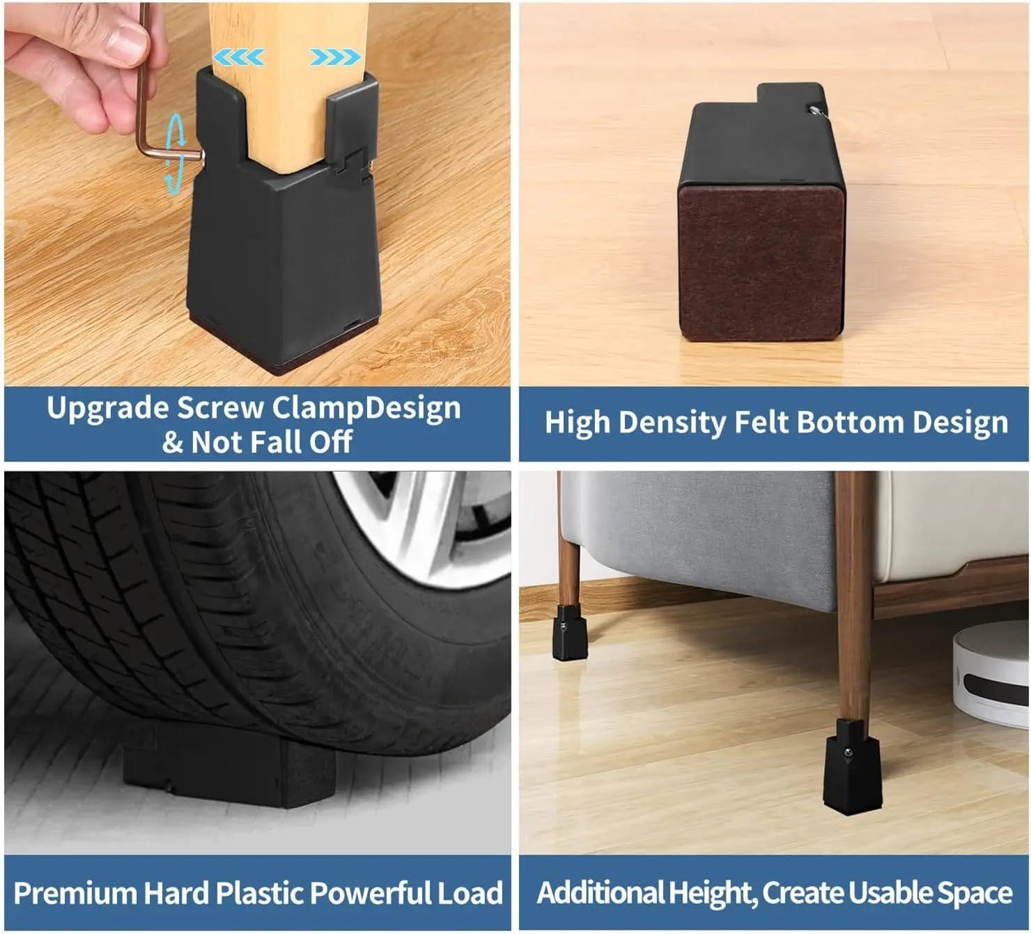 LATEAU Patas De Silla 8 elevadores de Patas Ajustables for Muebles, Almohadillas Antideslizantes for Patas de Silla, 5 cm/10 cm, for sofá, Mesa, Cama, con Abrazadera de Tornillo.(Brown,10cm)