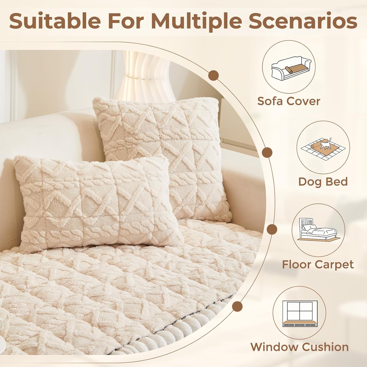 Extra Long Velvet Couch Cover for Sofa, Pet-Friendly Non-Slip Washable Furniture Protector, White, 27.6 x 82.7 Inch