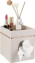 Sumnacon Linen Square Tissue Box Cover - Decorative Cube Tissue Box Holder with Tray, Stylish Tissue Box for Bathroom Toilet Tank Vanity Dresser Table Office Bar Restaurant, Beige