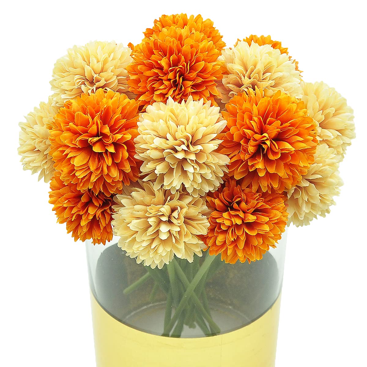 20 Stück Künstliche Chrysanthemen-Kugeln – Seidenblumen In Beige & Orange, Ca. 26 Cm Hoch, Für Deko