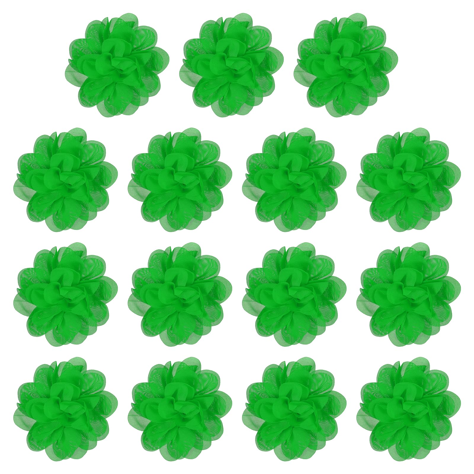 YELARXI Chiffon Flowers, Sewing Fabric Appliques, Chiffon Flowers Appliques - Fitting for (Women/DIY Crafts/Headbands/Hair Accessories/Wedding/Party/Corsage) 4 Inch & 15 Pack & Green