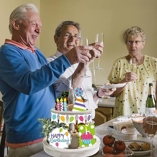 Bandeja escalonada para fiesta de cumpleaños decoración de velas de pastel bandeja de café para encimera de cocina letreros decorativos de madera