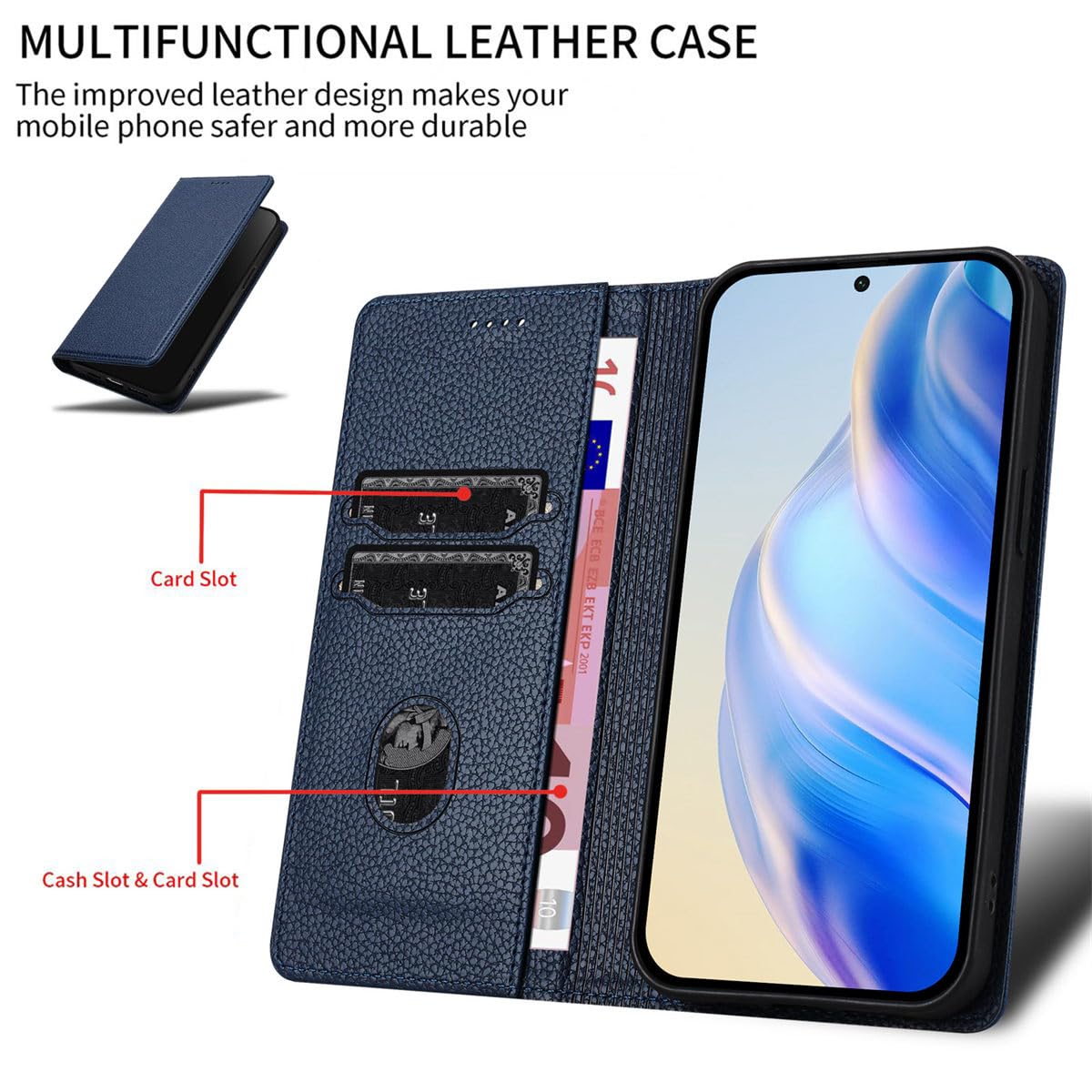 MOJIA Coque Pour ZTE Blade V30 Vita, Étui En Cuir, PU Housse Pochette Antichoc Et Anti-Rayures Fonction Stand Rabat De Portefeuille Etui Coque. Bleu