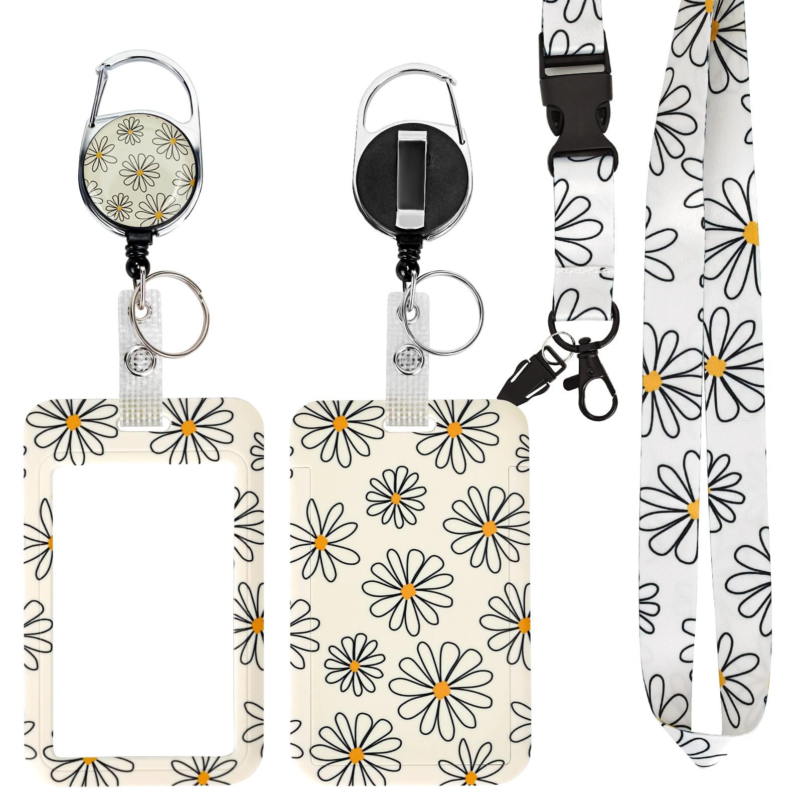 YCDKK ID Badge Holder with Lanyard and Retractable Badge Reel Clip Set, Funny Work Id Card Holder for Nurse Doctor Teacher ID Proximity Key Cards Drivers Licenses, and Passes (Daisy)
