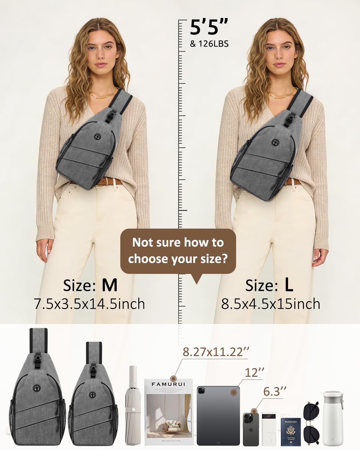 Pritent Bolsos cruzados para mujeres y hombres, bolsa bandolera de moda Bakpack casual con correa de hombro convertible, bolsa cruzada de viaje para senderismo, viajes al aire libre (gris claro,