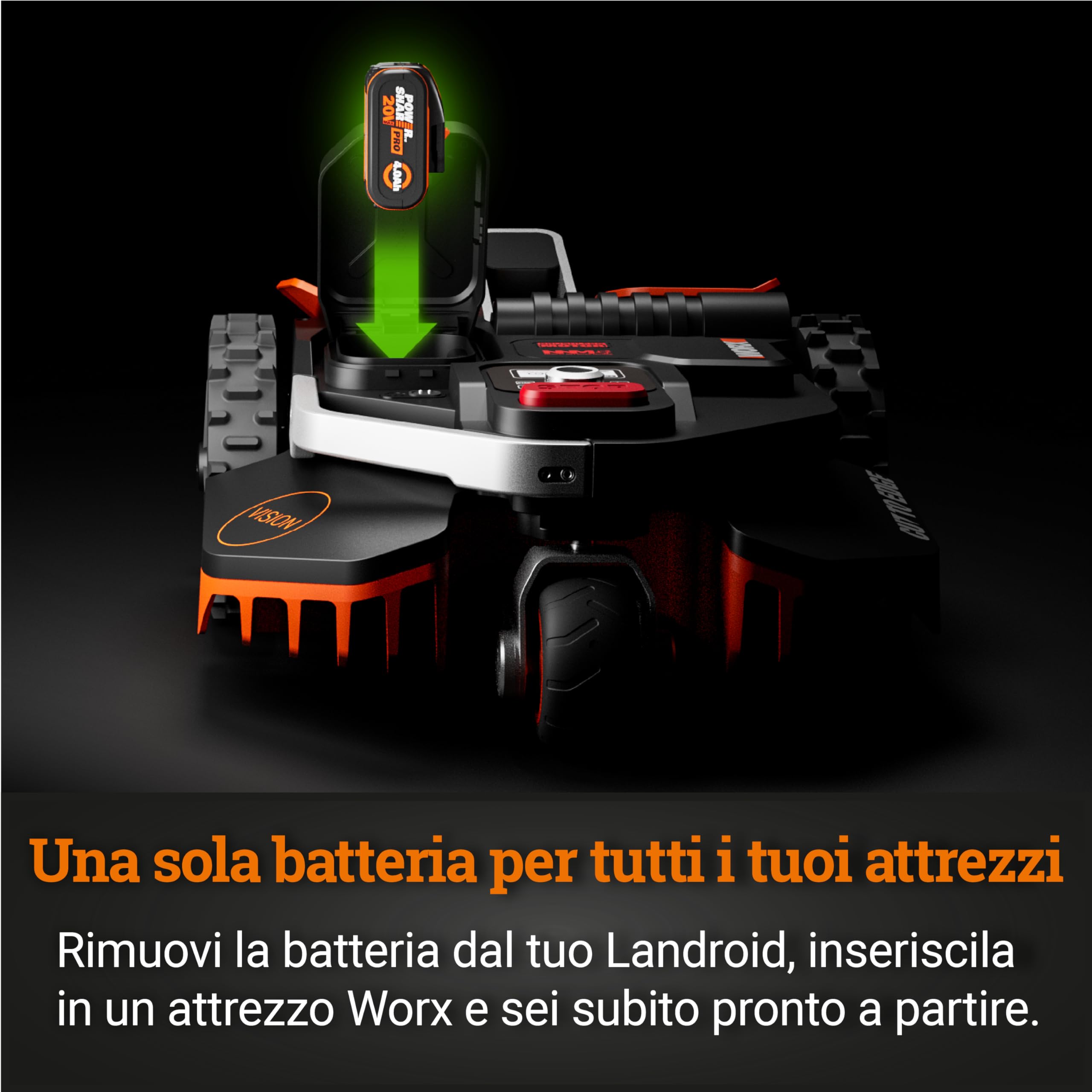 WORX Landroid Vision S250 robot tosaerba WR202E per giardini fino a 250 m² – robot tosaerba intelligente senza cavo di limitazione – WLAN e Bluetooth – prevenzione attiva degli ostacoli con tecnologia