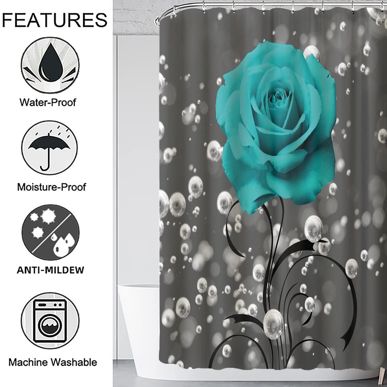 Set di 4 Tende da Doccia con Fiori E Farfalle E Tappeti - Set di