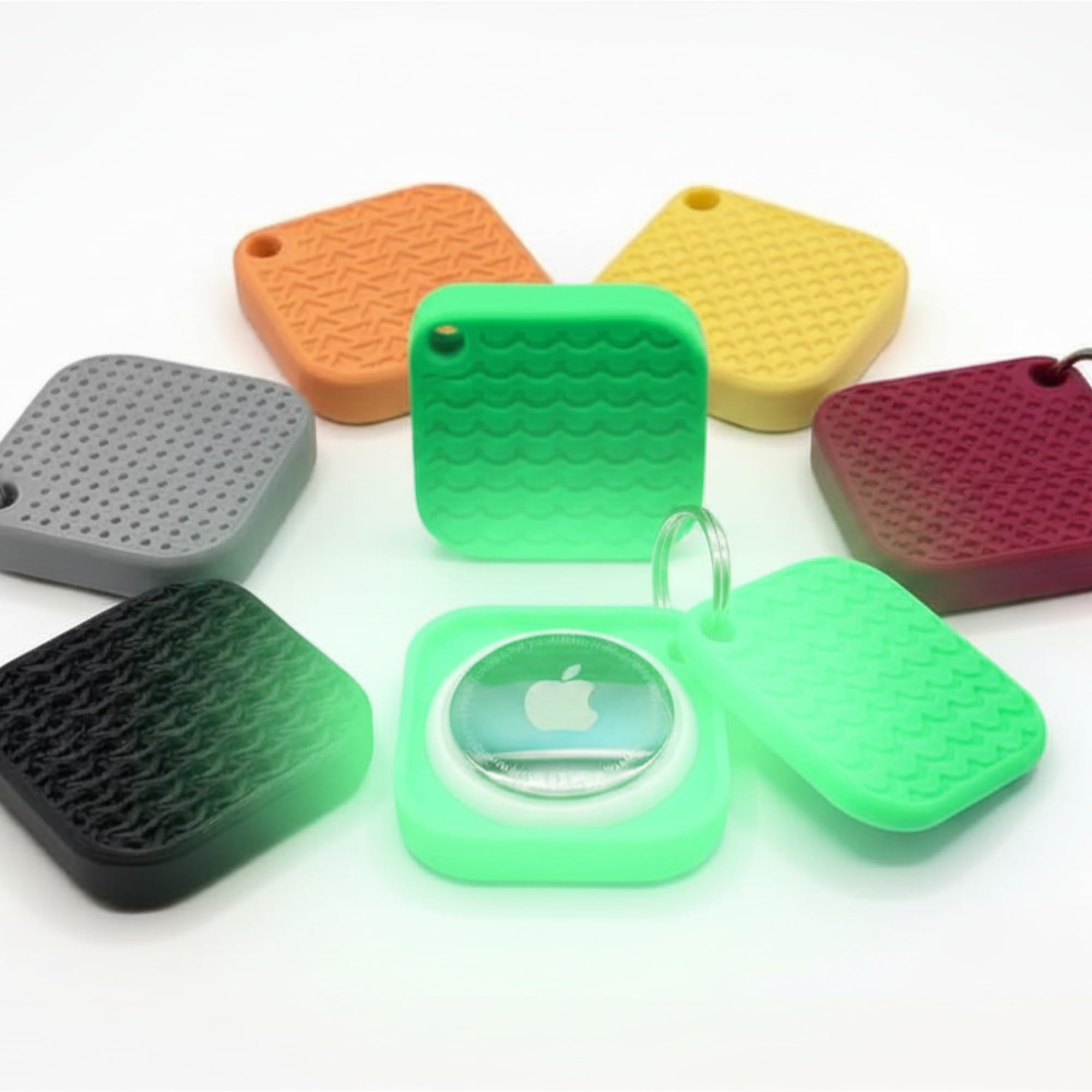Textured Square Keychain Case for AirTag | Unique Protective Cover & Holder with Key Ring | Tracker Mount for Keys, Luggage, Backpacks and Pets | Random Pattern Design | 7 Colors (1, Glow in Dark)-image-33