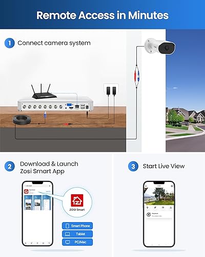 Miniatura 8 de ZOSI Sistema de cámara de seguridad para el hogar de 8 canales 1080p con audio, detección de vehículos AI persona, 4 cámaras con cable para