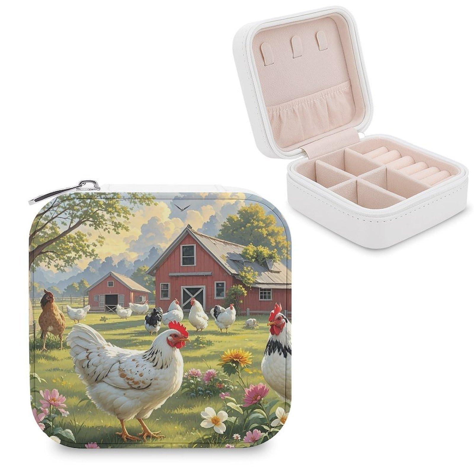 FekiLoot Chickens And Farm Jewelry Case Personalized Leather Jewelry Box Mini Travel Jewelry Case Small Portable Jewelry Organizer for Ring Earrings Necklace Bracelet