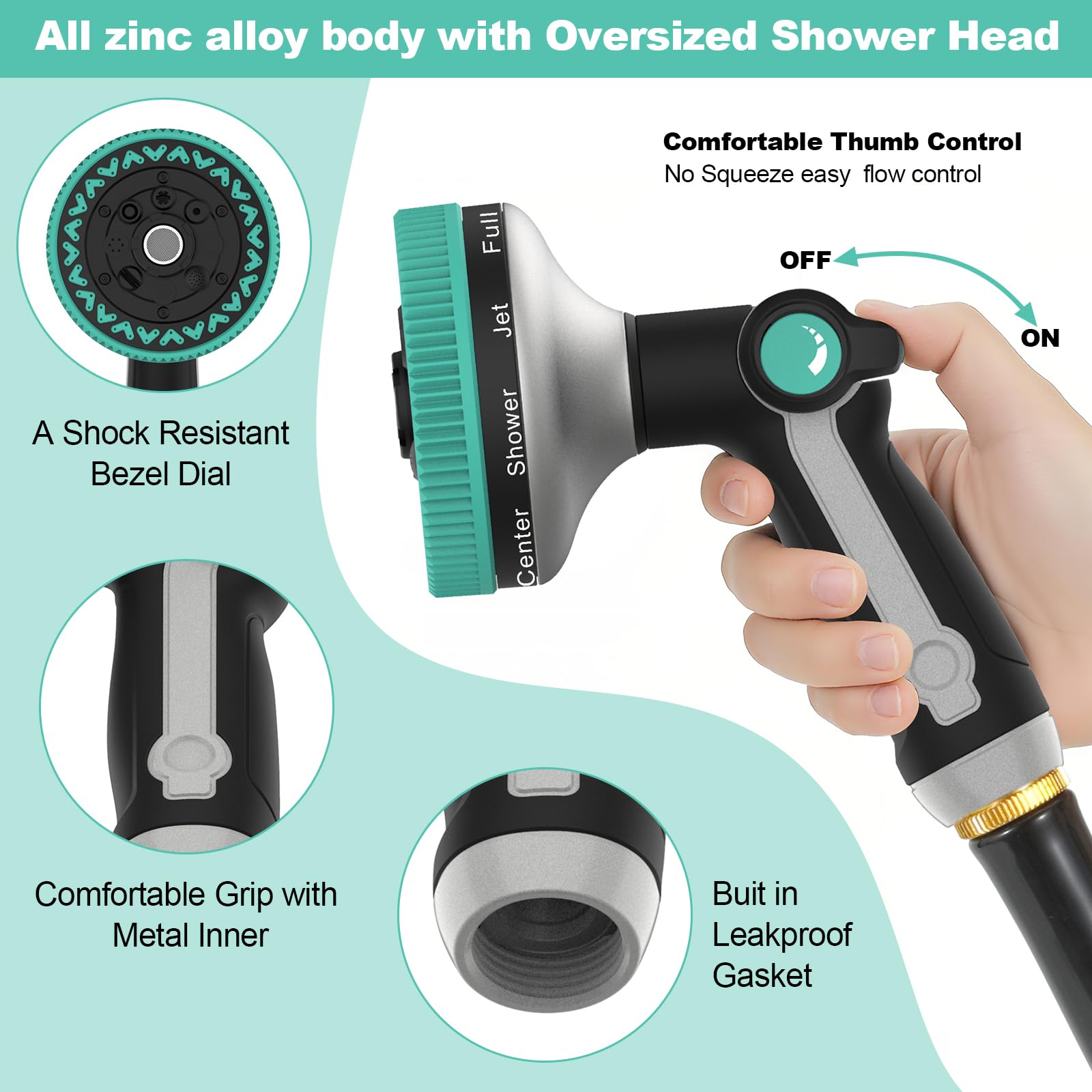 Pistolet d'arrosage | Pistolet d'arrosage en métal robuste – 9 cm de pulvérisation ultra large, 8 modes de buse réglables, buse de tuyau pour arrosage, nettoyage, animaux domestiques et lavage de