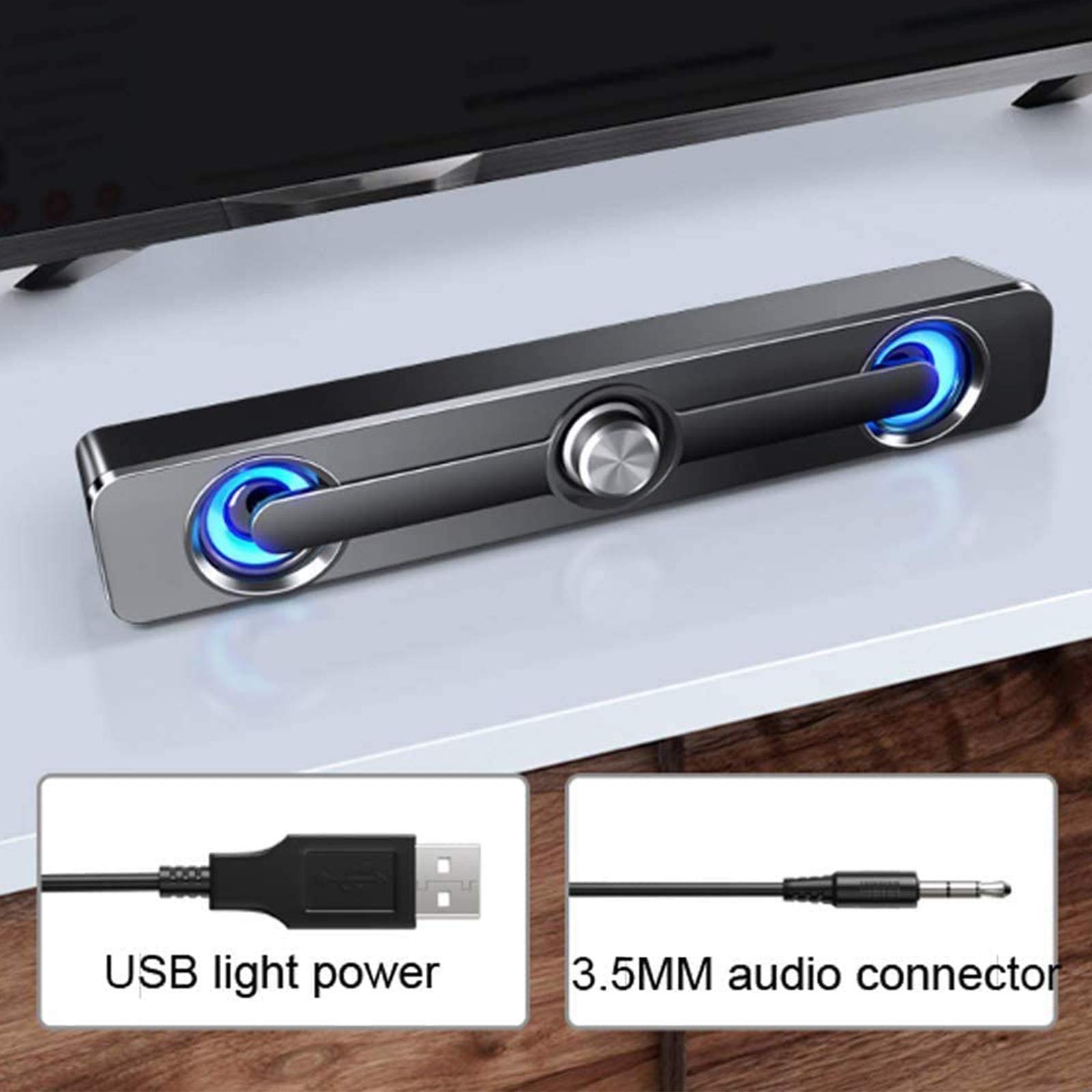 TV Sound Bar Bluetooth 5.0 z Sound Bar 2.0 Mini Przenośny Soundbar Zdalne sterowanie Podwójne metody połączenia dla smartfonów PC Muzyka i film Bezprzewodowe głośniki, białe The New
