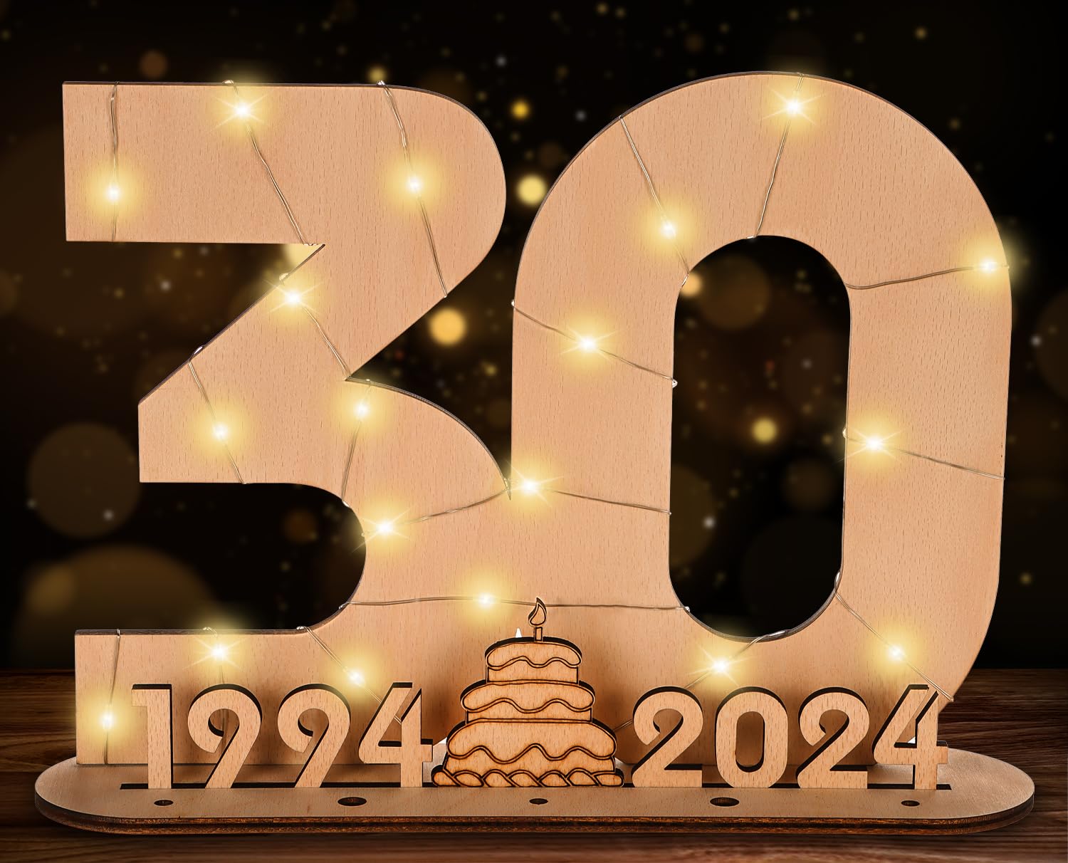 Giftota 2024 Original 30º Regalo de Cumpleaños Mujeres y Hombres - Libro de Visitas de Madera con Luces LED - Número 30 Decoraciones de Madera - 30 Años Regalo de Dinero de Madera - Regalo Creativa