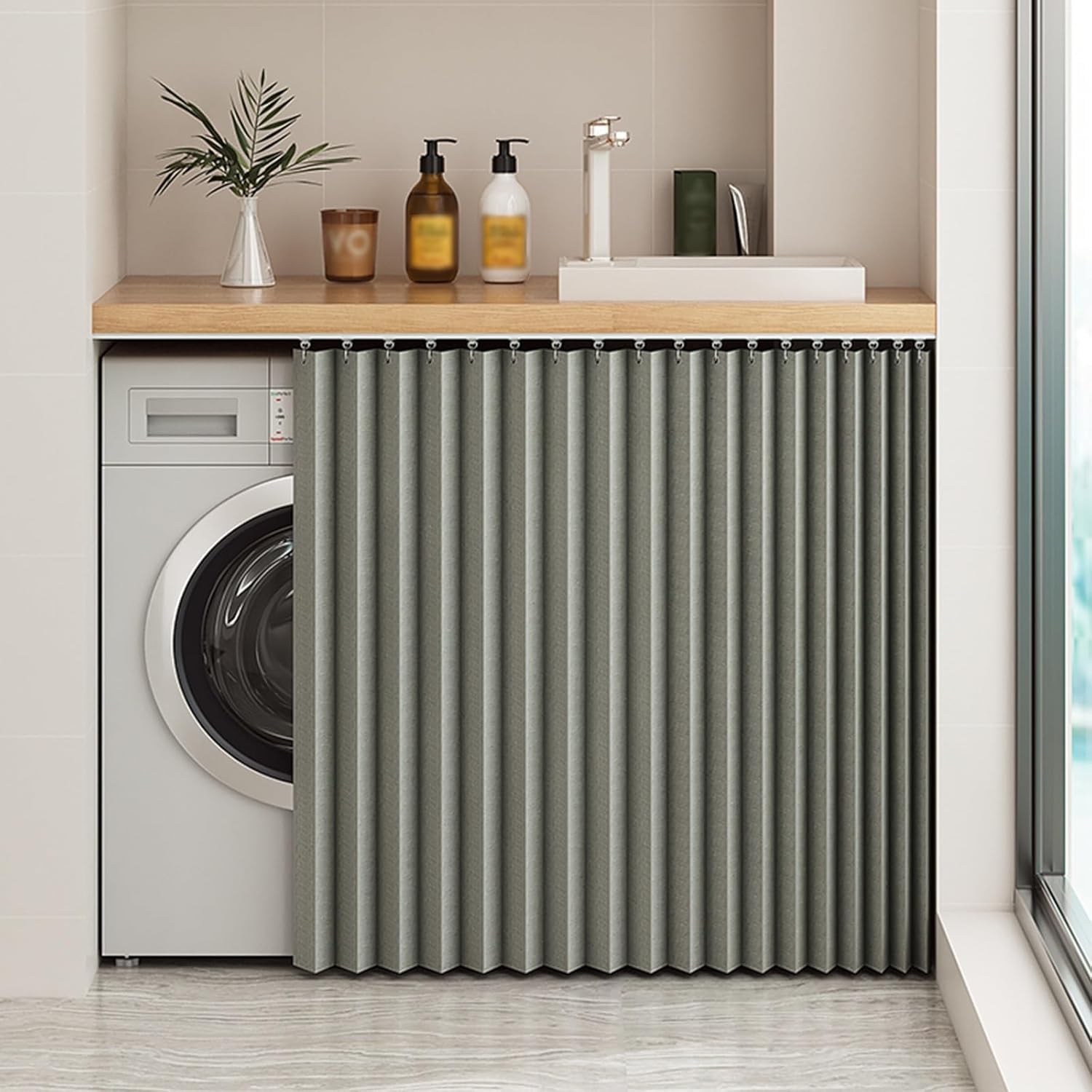 Rideau d'étagère gris H60x110cm occultant et imperméable pour meuble de cuisine