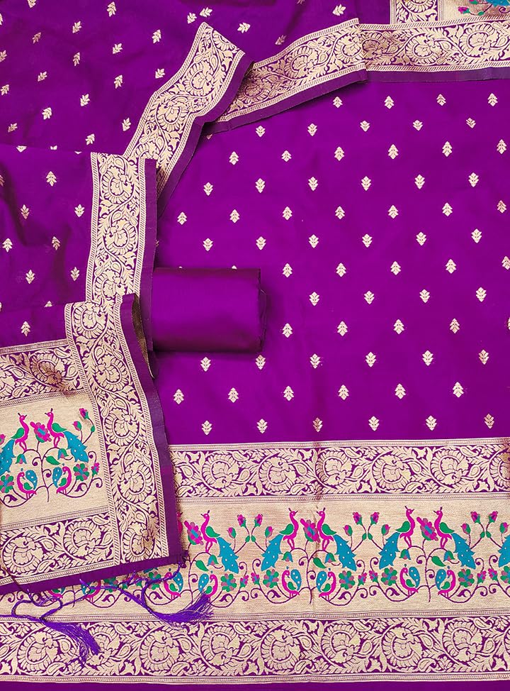 Image of DEVANGI Women's Pathni Banarasi Silk Unstitched Salwar Suit Dress Material With Dupatta