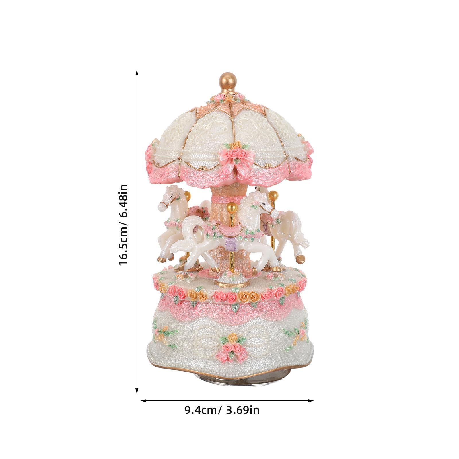 Carillon Giostra Vintage in Resina con Luce, Cavallo Rotante | Bianco, Dettagli Eleganti per Tavole Natalizie, Idea Regalo per Compleanno per Ragazze