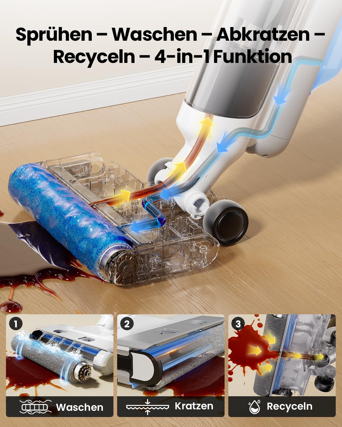 Proscenic F10 Ultra Nass Trockensauger, 60 Min Staubsauger mit Wischfunktion, Smart 3 in 1 Wet and Dry Vacuum Cleaner, 0,7 mm-Wandreinigung, Selbstreinigung, Anti-Tangle, LED-Display, für Harte Boden
