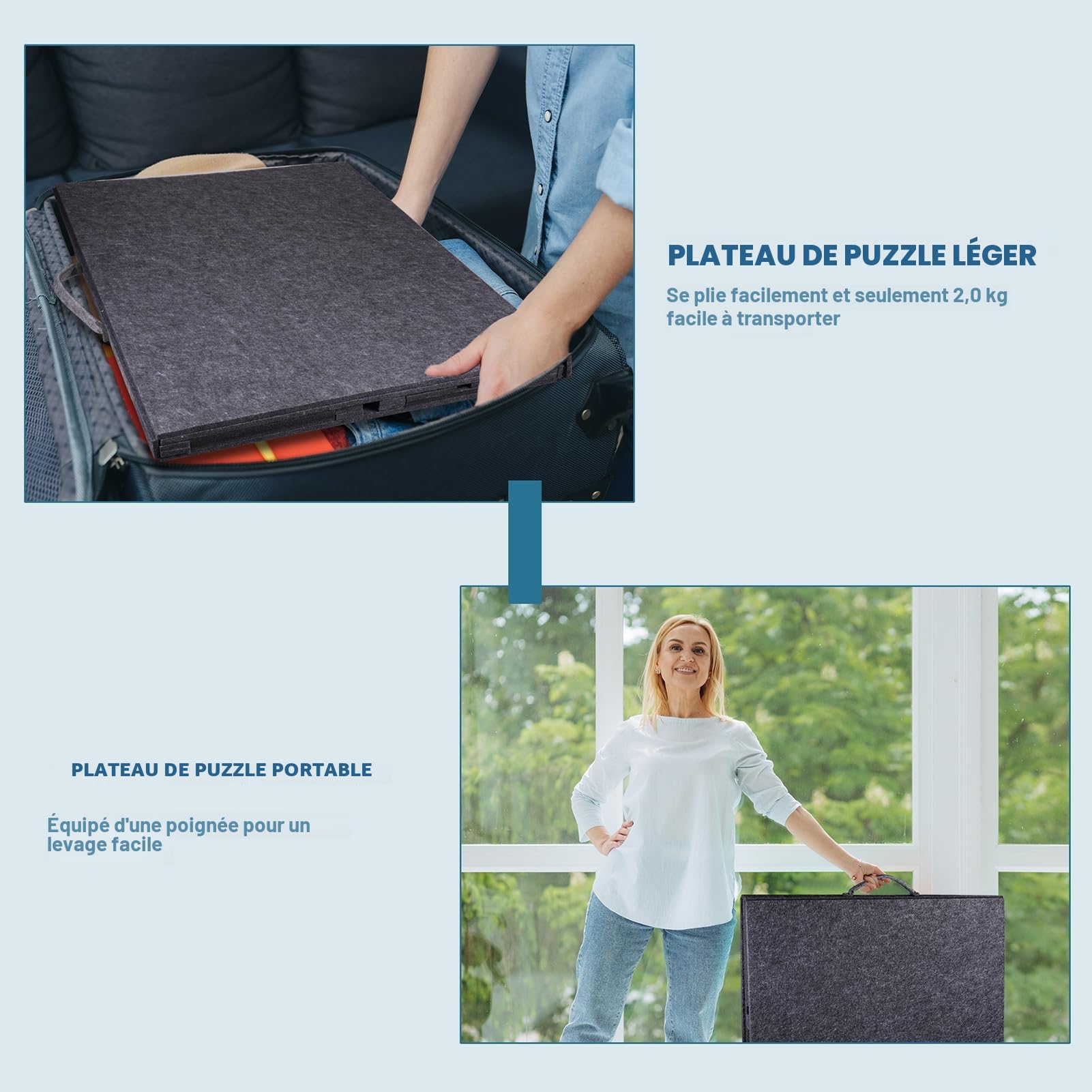 Pllieay Tapis Puzzle Table Plateau de Puzzle avec 6 Tiroirs de Tri, Support Réglable et Couvercle Protecteur pour 1000 Pièces