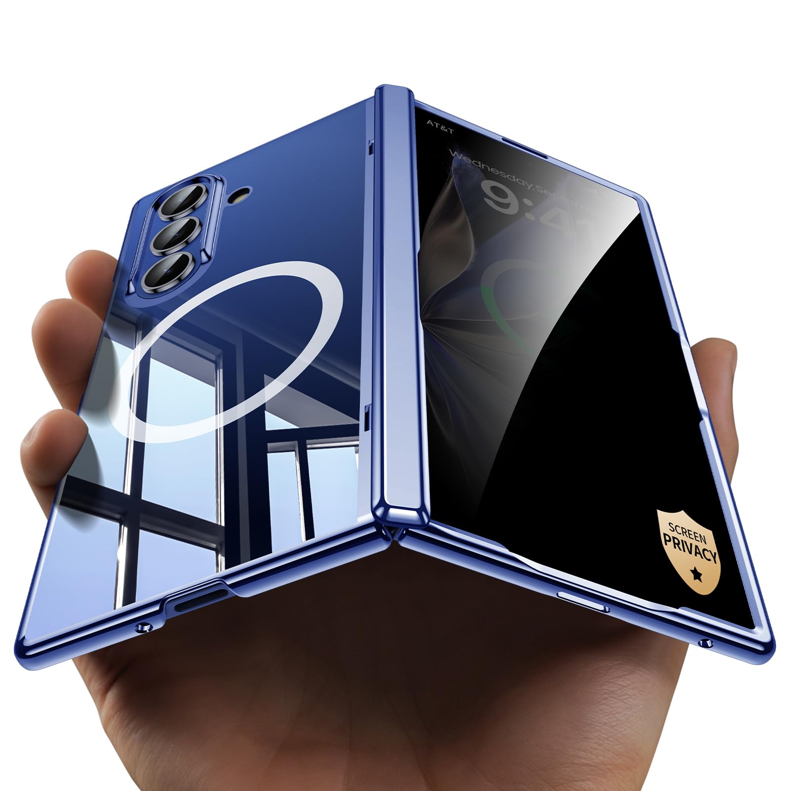 Photo 1 of YOOVEI Magnetic for Samsung Galaxy Z Fold 7 Case Clear [Hinge Protection] Built-in [Privacy Screen Protector] [Fit for MagSafe] Camera Protection Slim Zfold 7 Case Blue