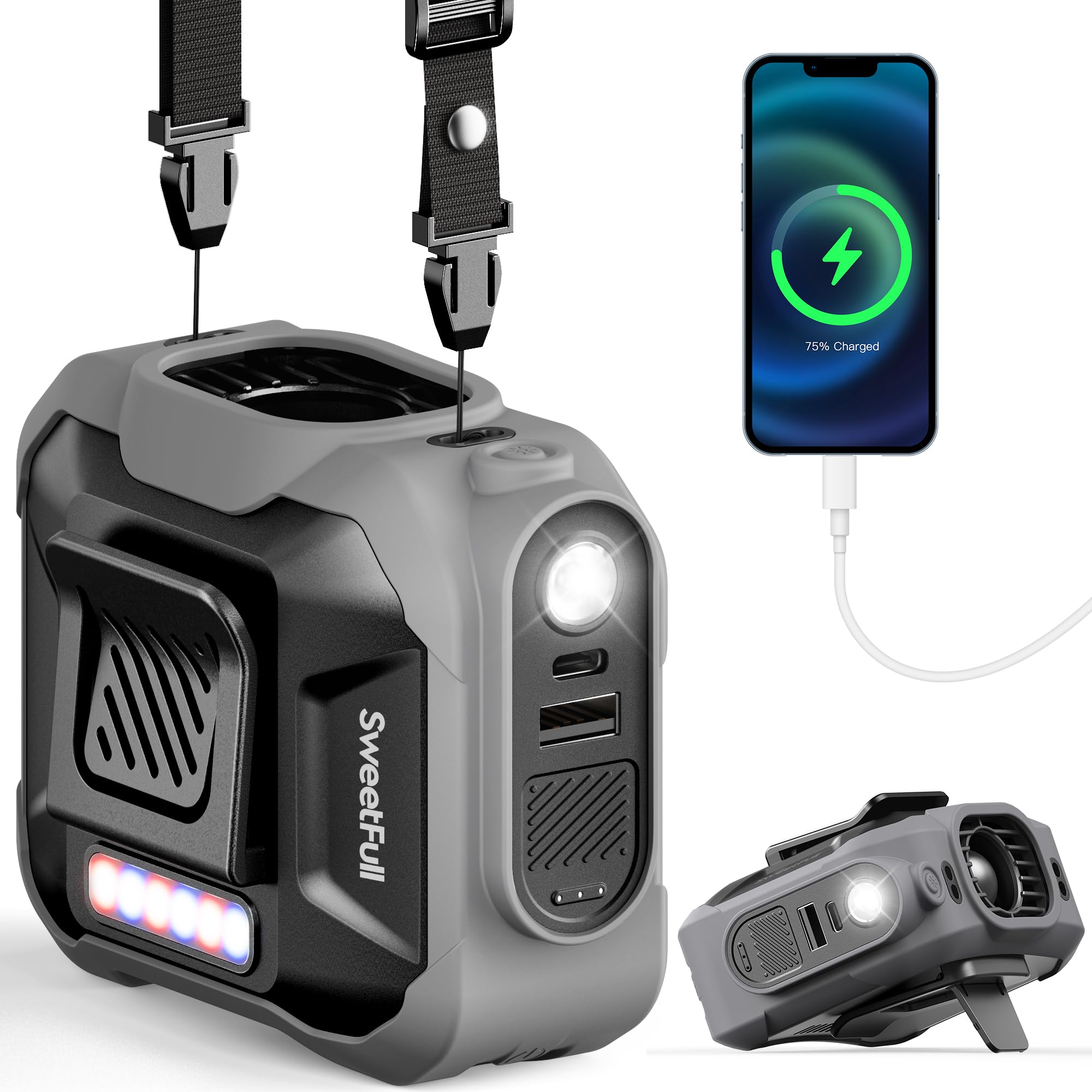 OPOLAR 8000mAh Portable Waist Clip On Fan Personal Neck Fan With 32H Working Time Battery Powered Belt Fan Adjustable Air Outlet 3 Speed Body Fan For Outdoor Working Camping Hiking