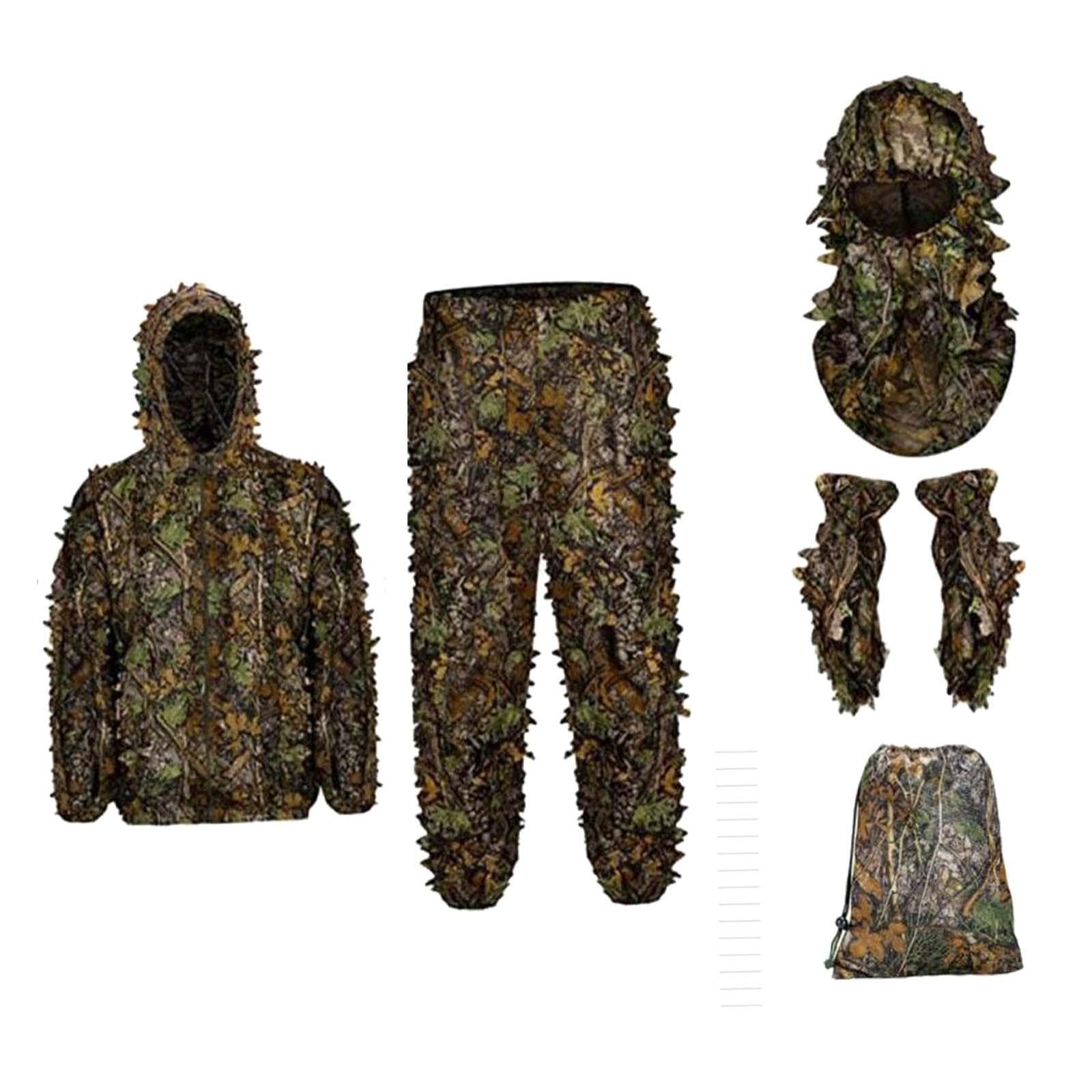 Milageto Ghillie Suit Set Woodland Camouflage 3D Leafy Hunting Costume for Outdoor Game, M L