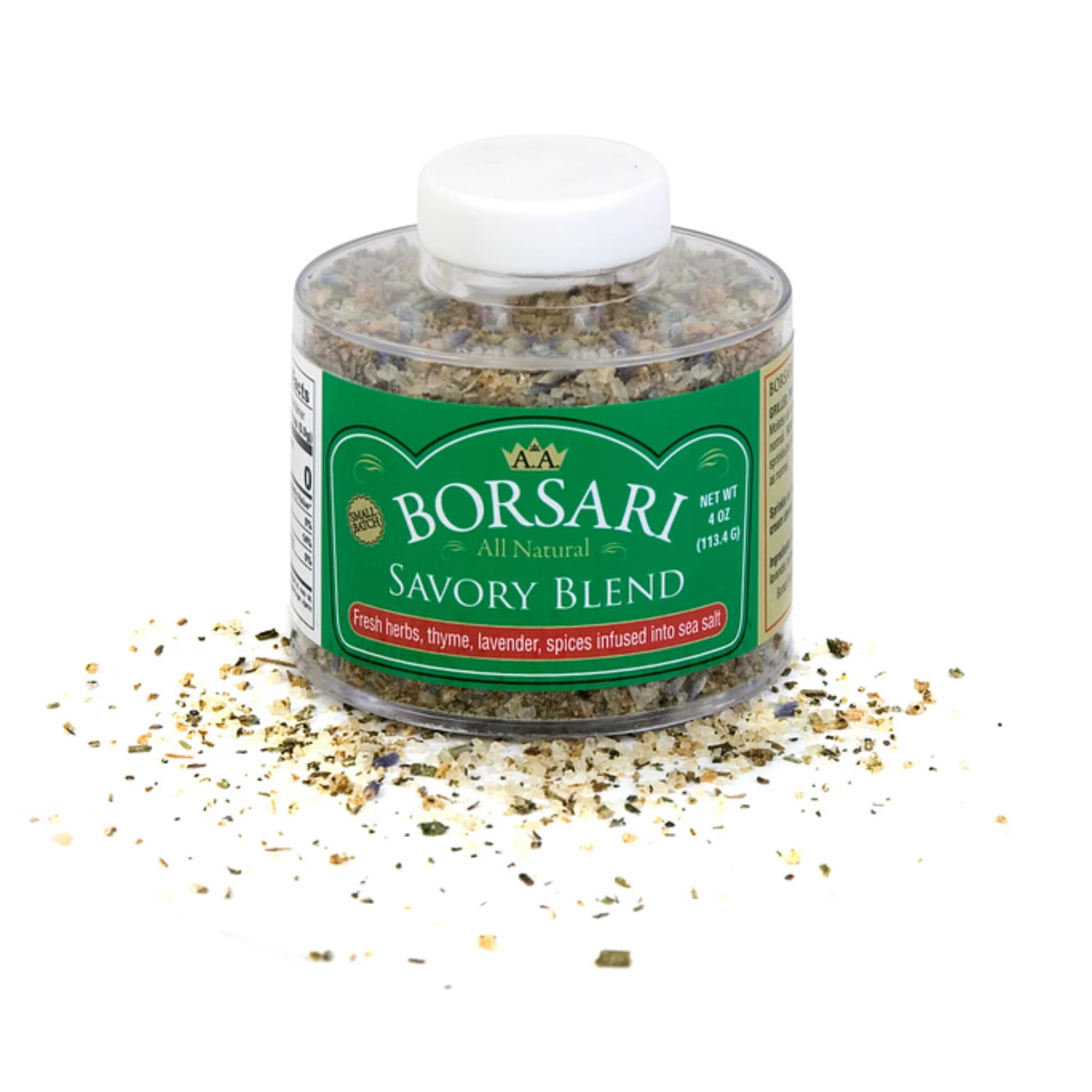 Borsari Savory Seasoned Salt Blend - Gourmet Sea Salt With Fresh Herbs and Spices - Gluten Free All Natural Keto Friendly All Purpose Seasoning With Thyme and Lavender - 4 oz Shaker Bottle
