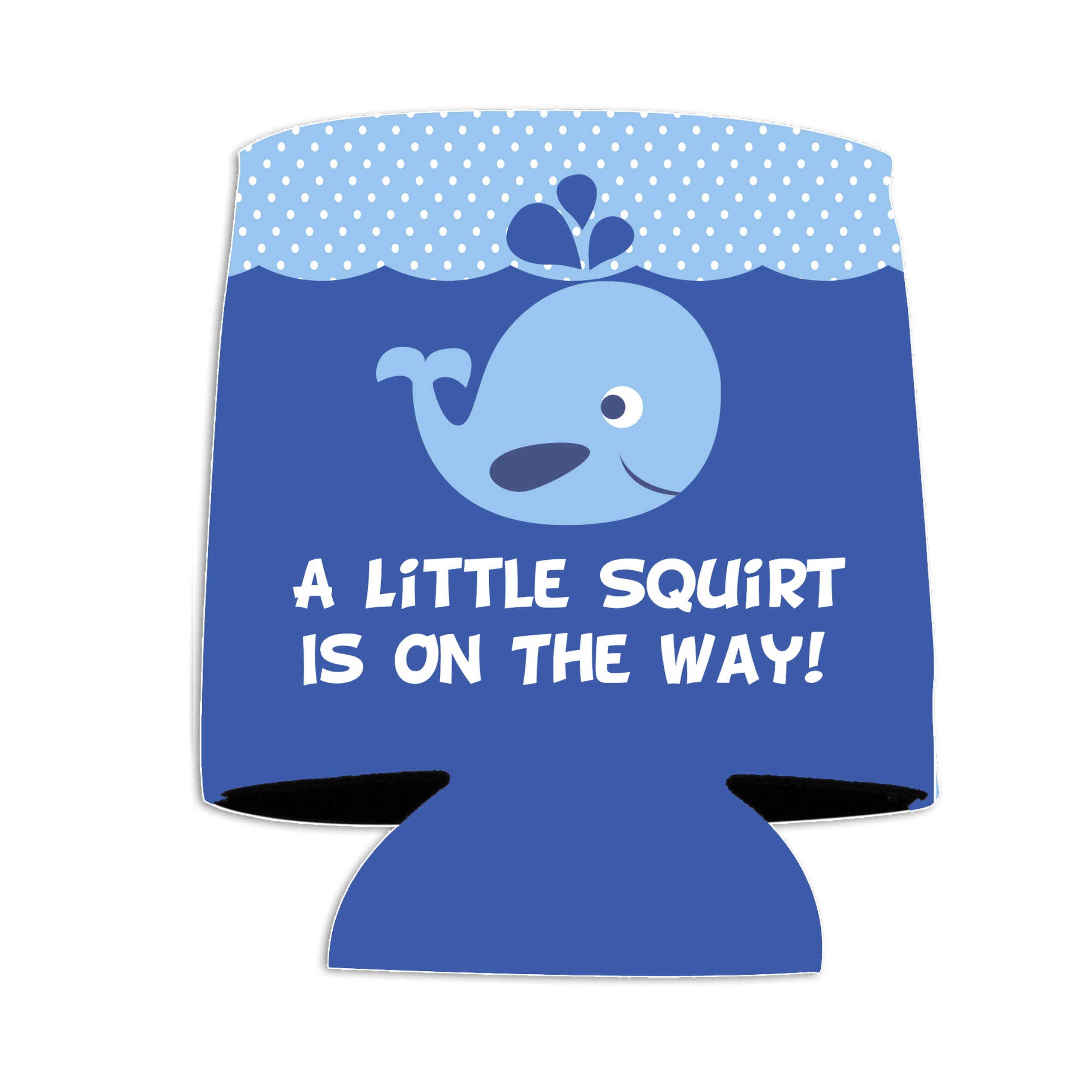 Custom Baby Shower Can Cooler - A Little Squirt Is On The Way - Whale Baby Shower (Blue, 24)