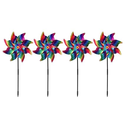 PATIKIL Bird Reflective Pin Wheels, 4 Pack 20x9 Inch Sparkly Holographic Scare Bird Away Device for Yard Garden Farm, Multicolor