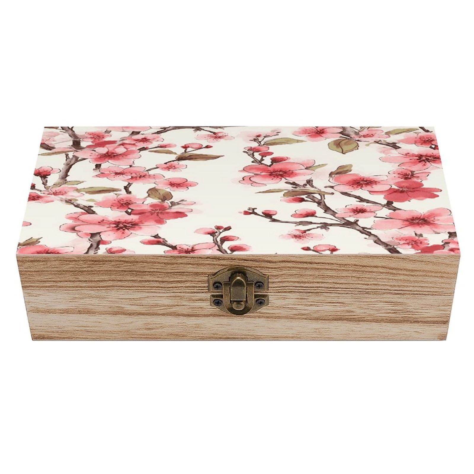 VstaDank Cherry Blossom Wooden Storage Box Wooden Keepsake Box with Hinged Lid Exquisite Solid Wood Decorative Jewelry Case Memory Box for Jewelry Photos Letters Crafts Trinkets