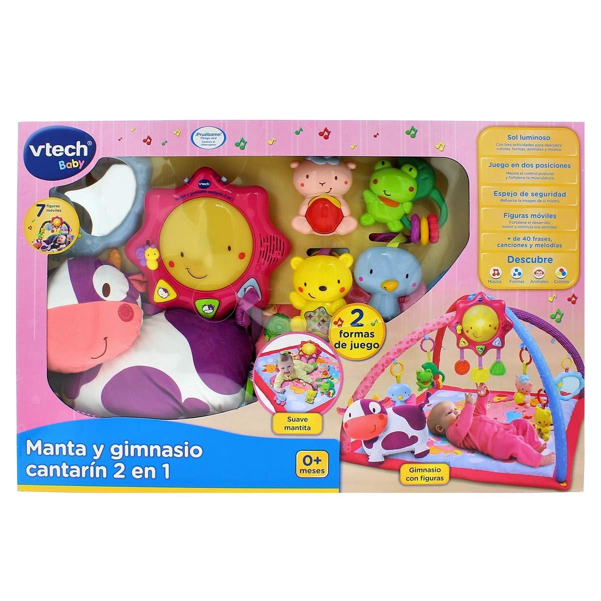 VTech Mantita de Juego cantarín 2 en 1, Manta y Gimnasio de Aprendizaje para bebé con más de 40 Canciones, Frases y melodías, Panel extraíble, Color Rosa (80-146457)