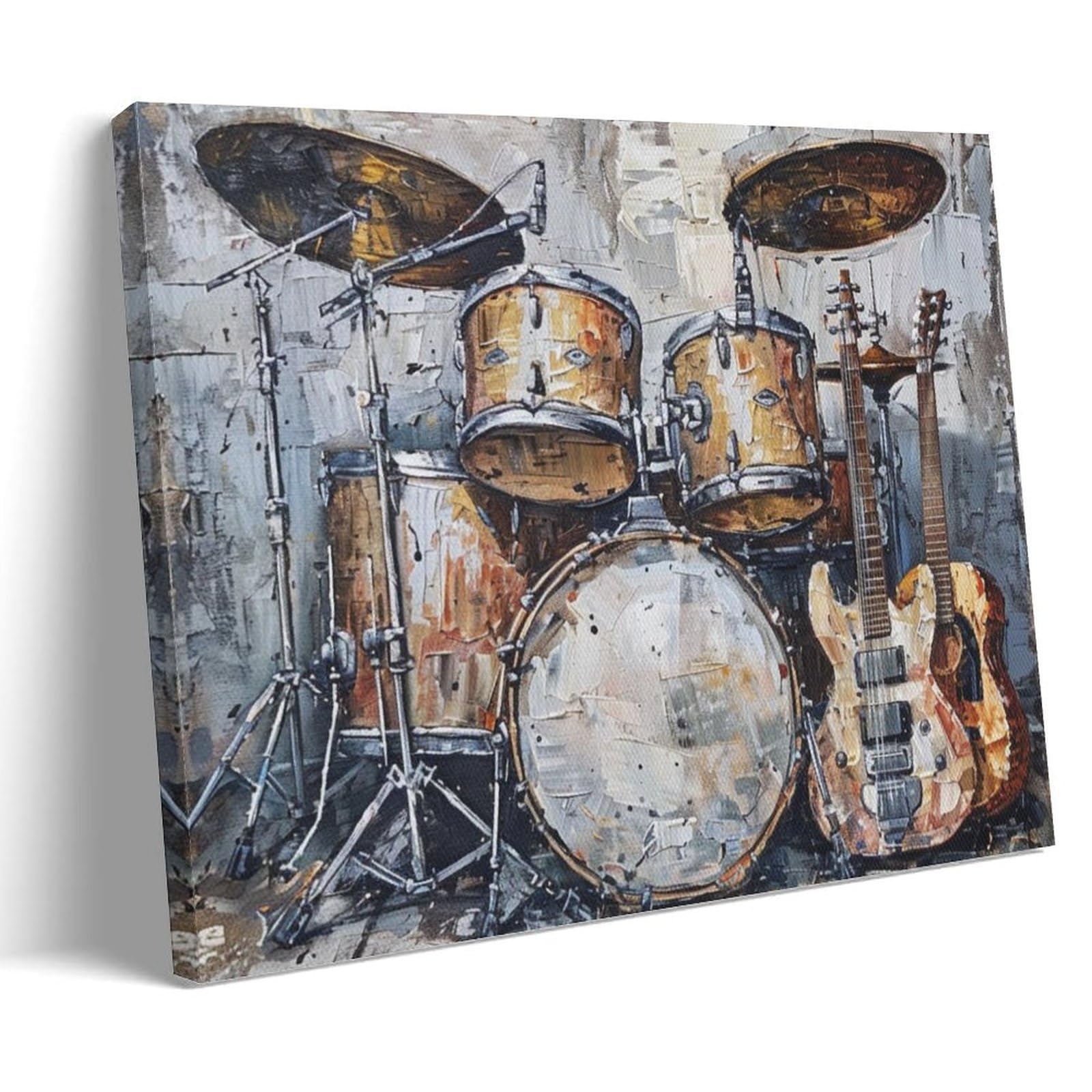 FYFMUSHE Colorful Musical Instruments Canvas Wall Art Paintings Country Guitar Drums Music Pictures on Canvas Prints Framed Ready to Hang Artwork for Bedroom Home Decor 16x24inch(40x60cm)