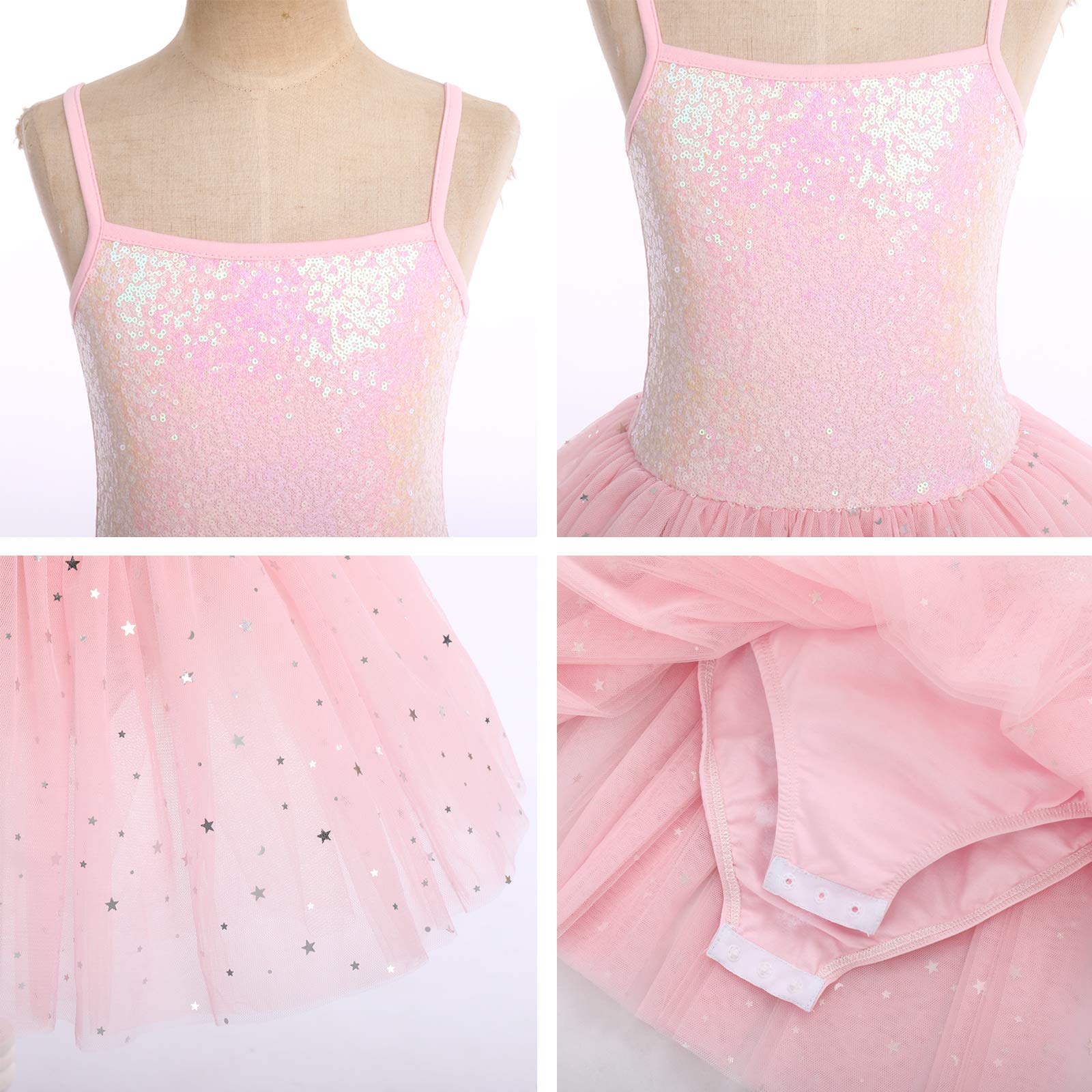 IWEMEK Robe de Ballet Fille Enfant Tutu sans Manches avec Paillettes Justaucorps de Ballet Robe de Danse Body de Ballet vêtements de Danse pour la Gymnastique
