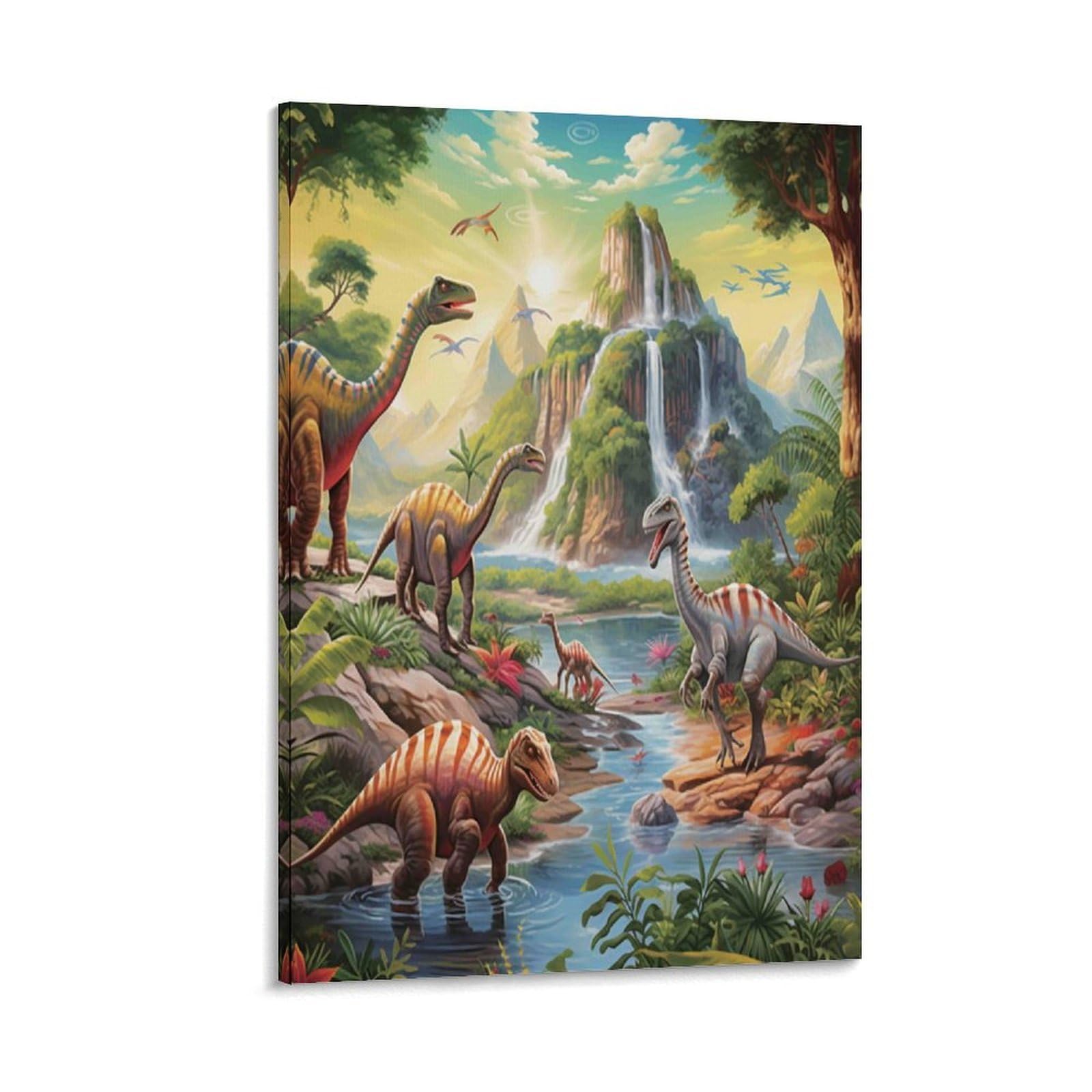 DHBANEIOK Dinosaur Jungle Scene Poster Artwork Canvas Prints Picture Modern Wall Art Picture Wall Hanging for Living Room Home Decorations 12x18inch(30x45cm)