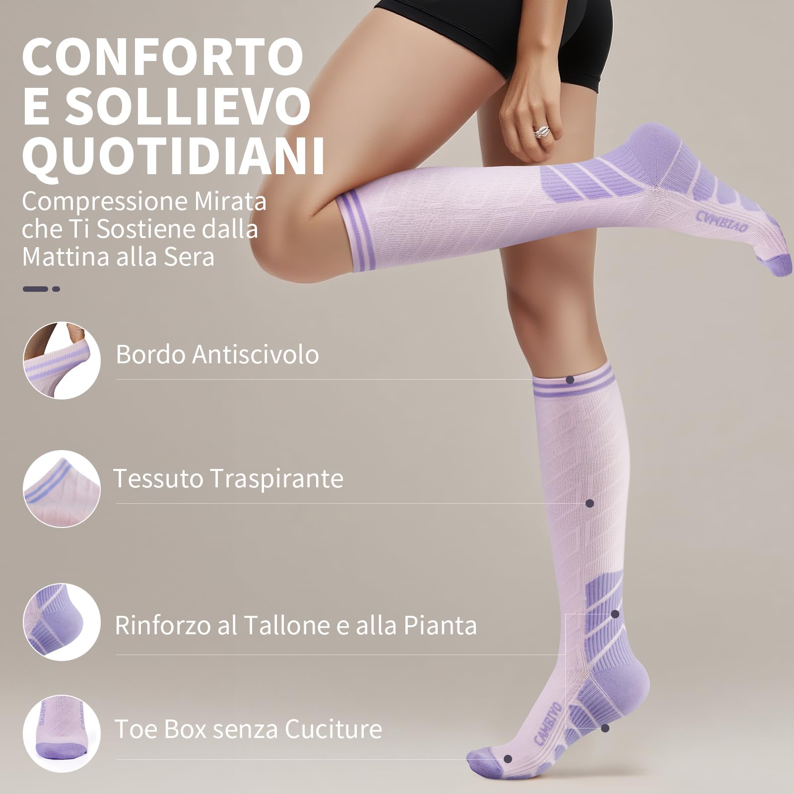 CAMBIVO Calze Compressione Graduata Donna Uomo 3 Paia, Calze a Compressione Graduata 20-30mmHg, Calze Antitrombo Elastiche a Compressione, Gambaletti Calzini per Sportive, Vene Varicose, Aereo, Corsa