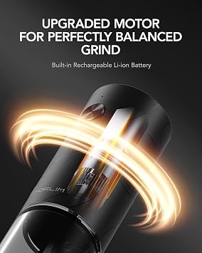 FORLIM Electric Salt & Pepper Grinder Set, Rechargeable 2 Pack, Dual Black | One-Hand Control for Home Cooks, BBQ, Meal Prep and Dining; 3.38 oz Removable Clear Cups, White LED, 7 Settings, Ceramic Core