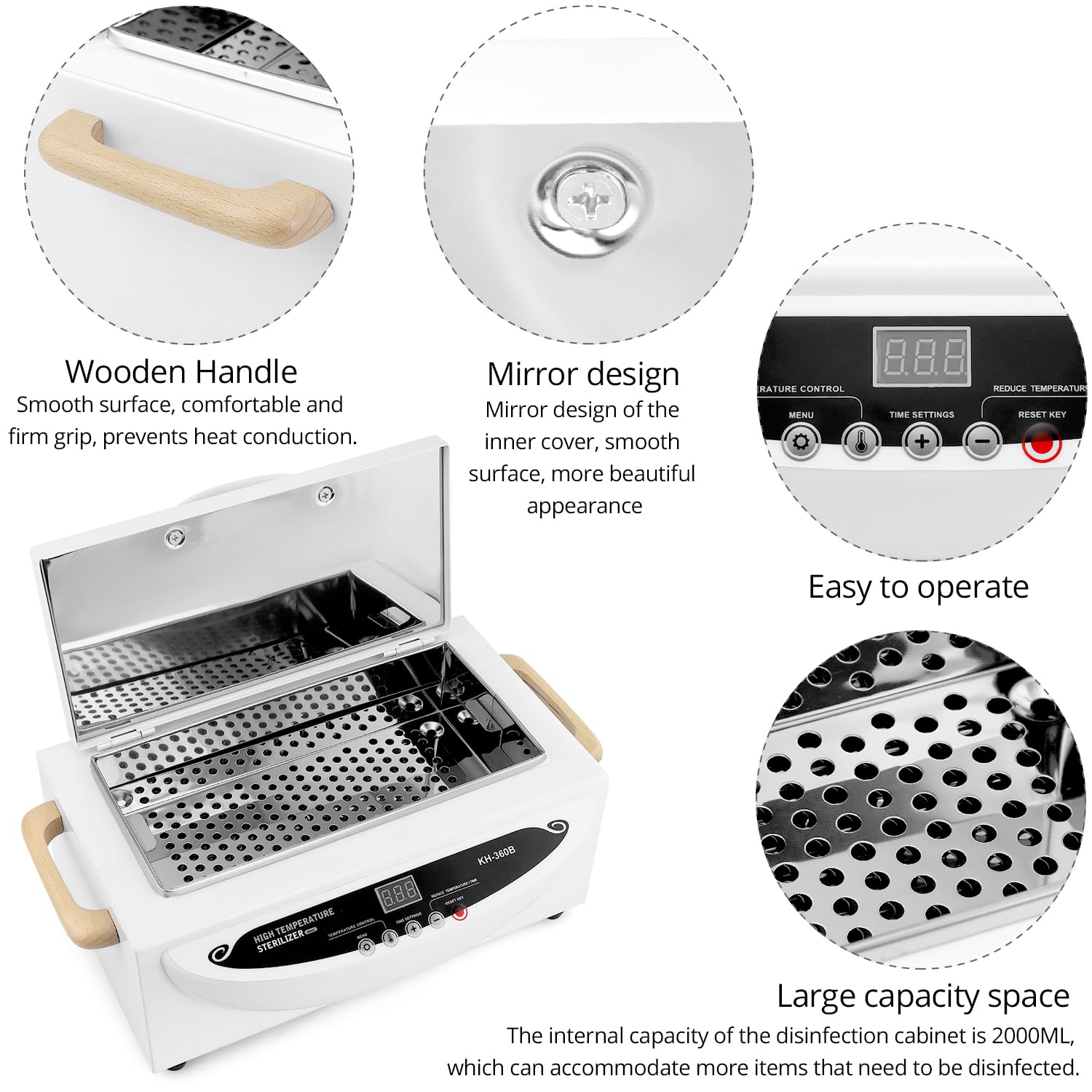 QWORK® Desinfección esterilizadora de aire caliente 500W, para salón de uñas, peluquería, temperatura máxima 250°