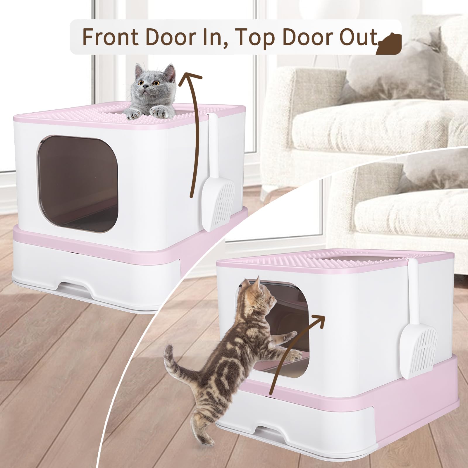 RIZZARI Stainless Steel Cat Box: Large for Cats Up to 45 lbs - Covered Odor Control Enclosure with Easy Clean - Teflon Non-Stick Coating - Pink - Anti-Splash Design for Multi-Cat Families Apartments - image 5