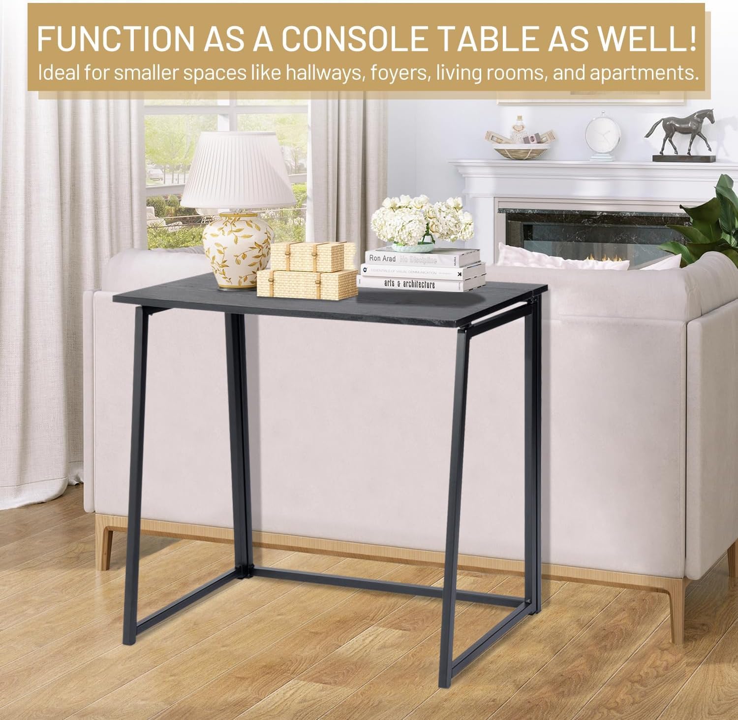 Ascoli BK Klappbarer Computertisch Laptoptisch Schreibtisch Arbeitszimmer Schreibtisch Faltbarer schmaler Tisch Computerarbeitsplatz mit Metallrahmen Schwarz