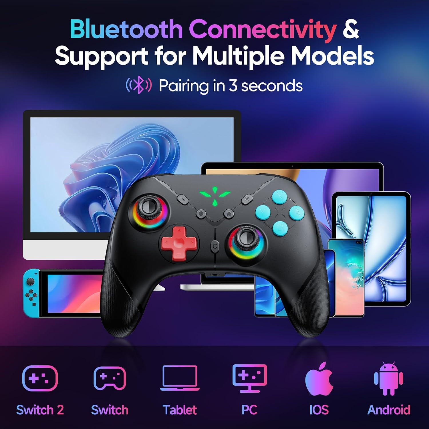 Yommor Wireless Switch 2 Pro Controller for Switch 2/Switch/Lite/PC,Hall Effect Joystick for Switch 2 Pro Controller with Wake-Up/Turbo/Dual Vibration/Programmable,Blcak 3 717gKFkY8mL. SL1500