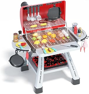 Blueyak 69PCS Kids BBQ Grill Playset - Kitchen Toy Set with Smoke Sound & Light, Toy Grill BBQ Playset for Kids with Prete...