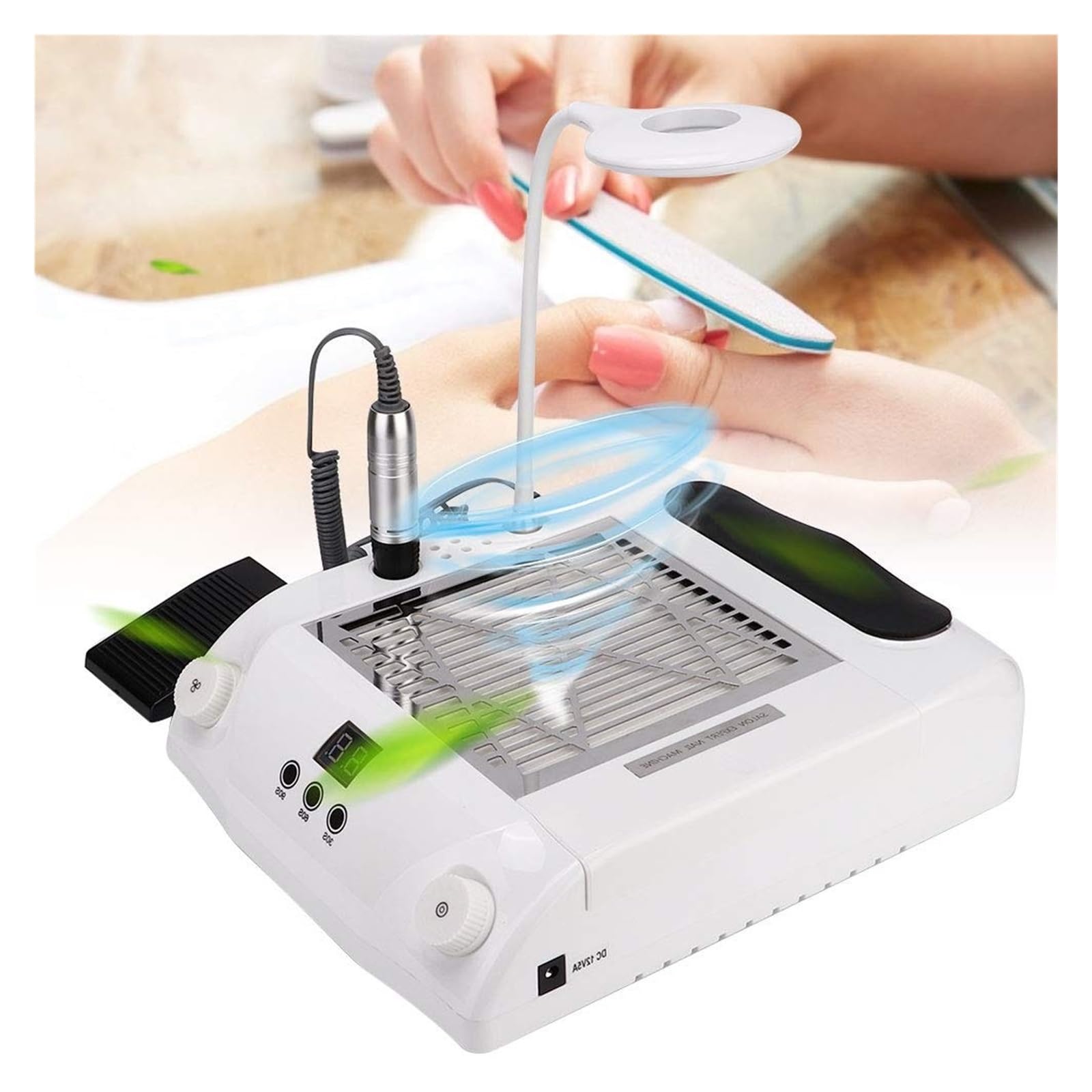Aspiradora Taladro eléctrico for uñas de 48 W, 30 000 RPM, Aspirador de Polvo for uñas, iluminación LED, lámpara UV de 54 LED, Lima de uñas eléctrica 6 en 1 Alta Potencia