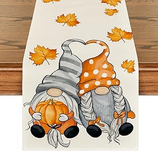 Artoid Mode Pumpkin Gnome Maple Leaf Autumn Table Runner, Seasonal Fall Wood Kitchen Dining Table Decoration for Home Party Decor 40x140 cm