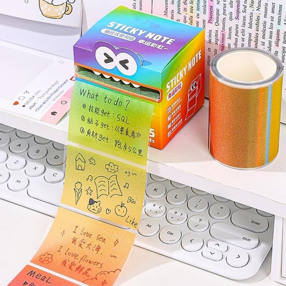 Cute Monster Pattern Sticky Note 105 Sheets/Roll, Fun Pastel Pull-Out Memo Pads, Self Adhesive Cartoon Notes, Fun Sticky Notes,Small to Do List Notes,Gift for Teachers & Students (4PCS-D) image 3